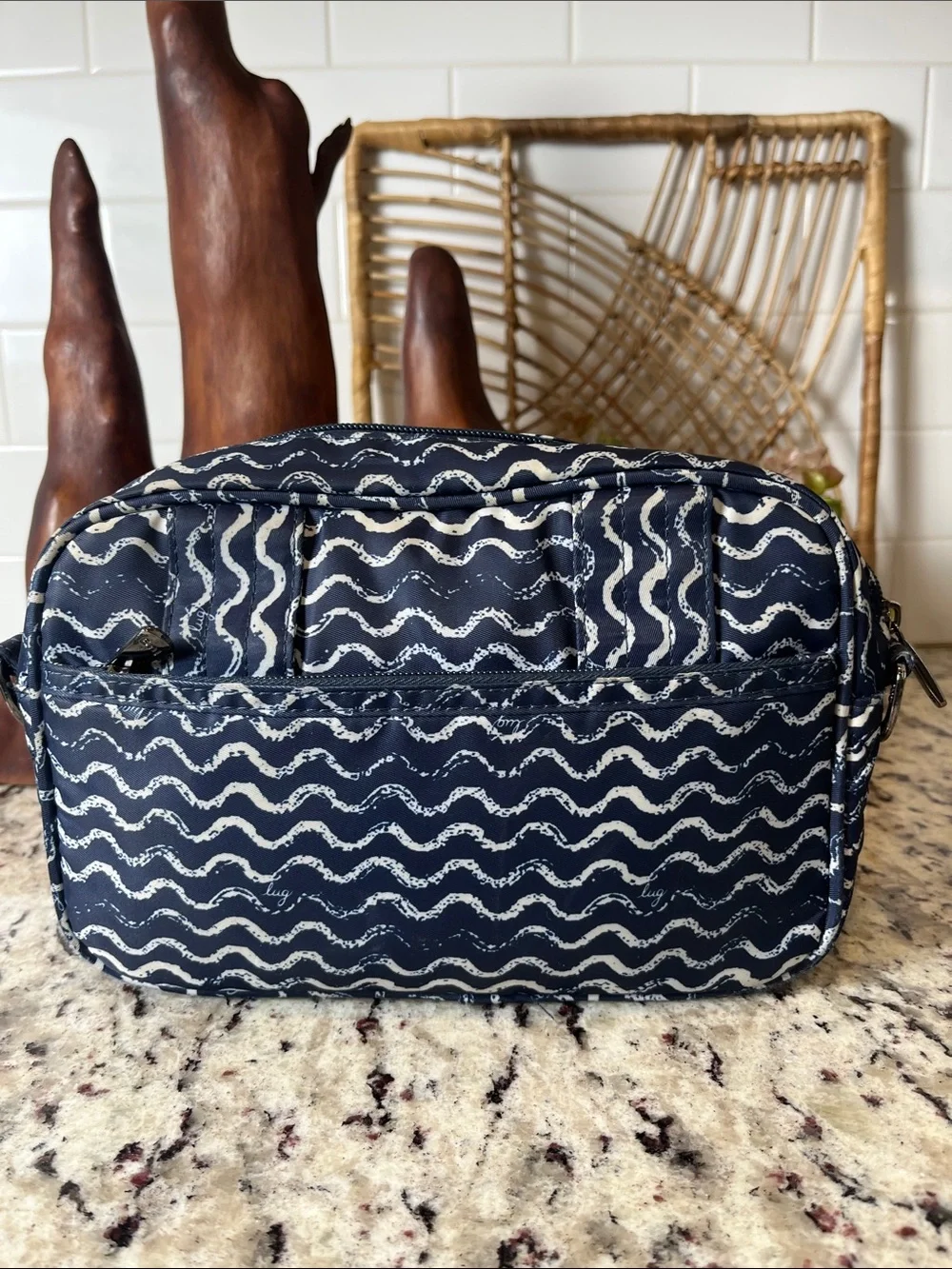 lug Navy Quilted Wave Messenger Crossbody Bag